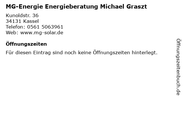MG-Energie Energieberatung Michael Graszt in Kassel: Adresse und Öffnungszeiten