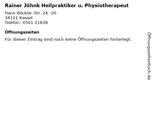 Rainer Jöhnk Heilpraktiker u. Physiotherapeut in Kassel: Adresse und Öffnungszeiten