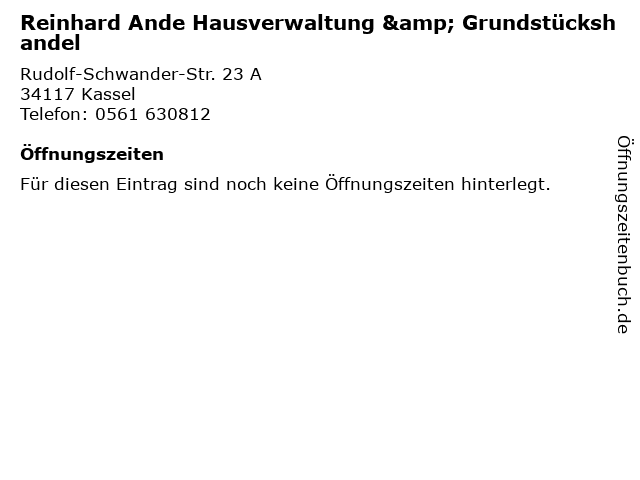 Reinhard Ande Hausverwaltung & Grundstückshandel in Kassel: Adresse und Öffnungszeiten