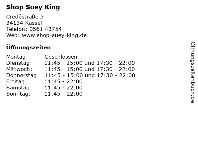 Shop Suey King in Kassel: Adresse und Öffnungszeiten