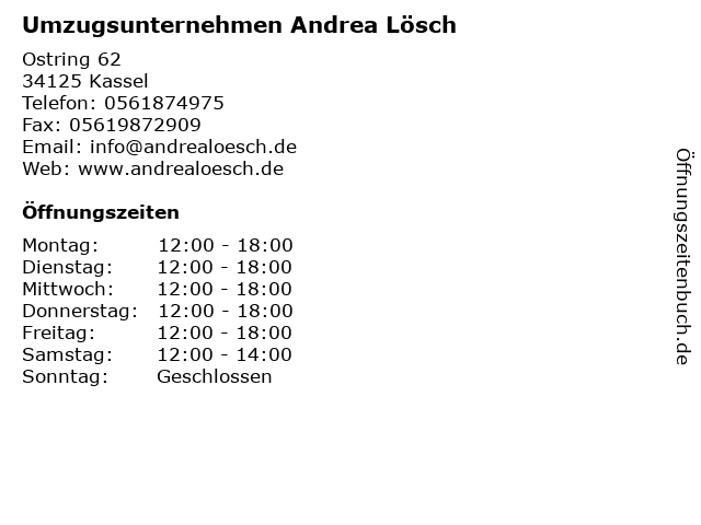 Umzugsunternehmen Andrea Lösch in Kassel: Adresse und Öffnungszeiten