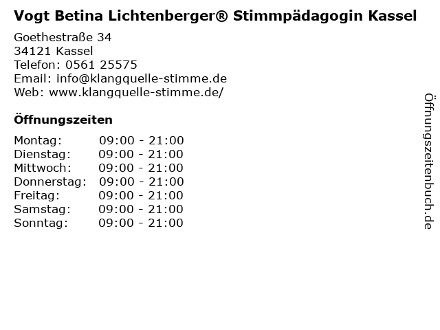 Vogt Betina Lichtenberger® Stimmpädagogin Kassel in Kassel: Adresse und Öffnungszeiten