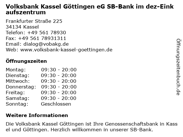 ᐅ Offnungszeiten Volksbank Kassel Gottingen Eg Sb Bank Im Dez