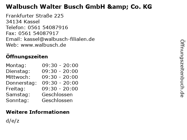 Walbusch Walter Busch GmbH & Co. KG in Kassel: Adresse und Öffnungszeiten