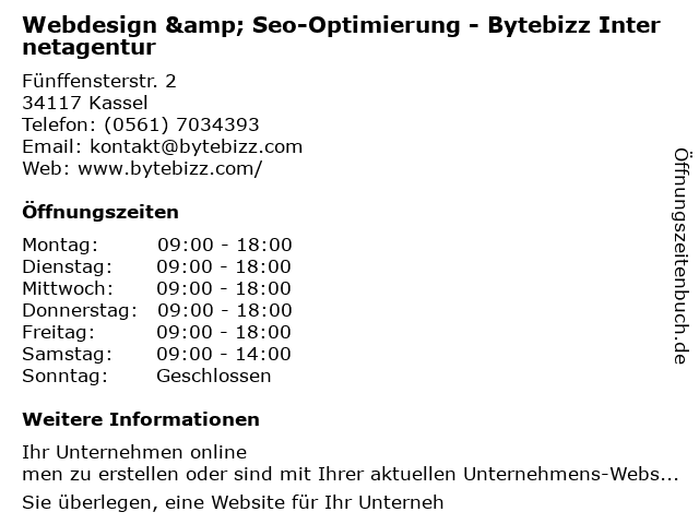 Webdesign & Seo-Optimierung - Bytebizz Internetagentur in Kassel: Adresse und Öffnungszeiten