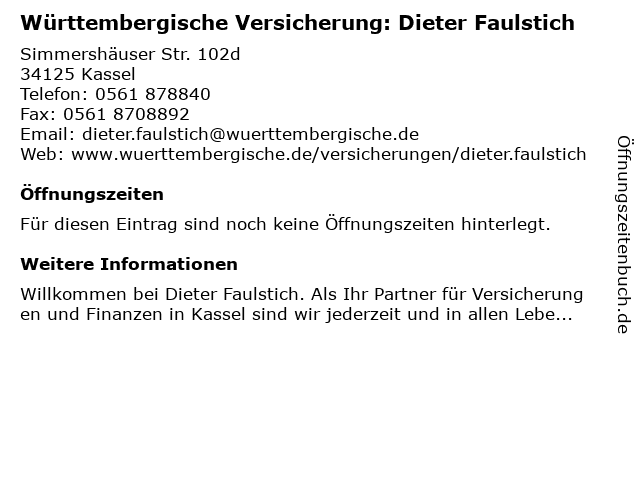 Württembergische Versicherung: Dieter Faulstich in Kassel: Adresse und Öffnungszeiten