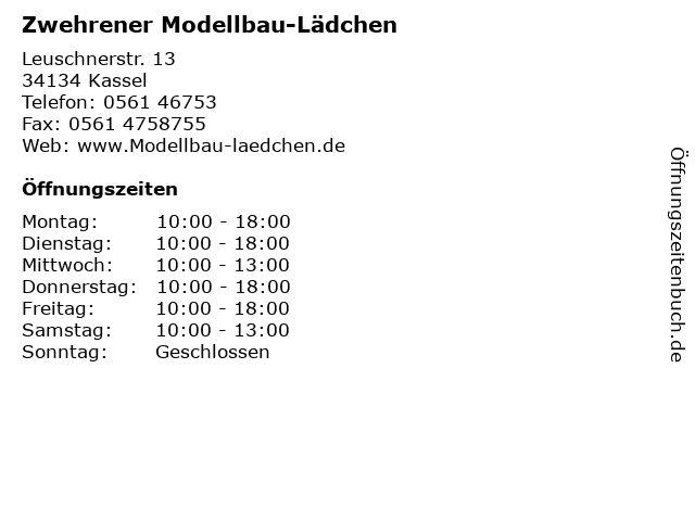 Zwehrener Modellbau-Lädchen in Kassel: Adresse und Öffnungszeiten