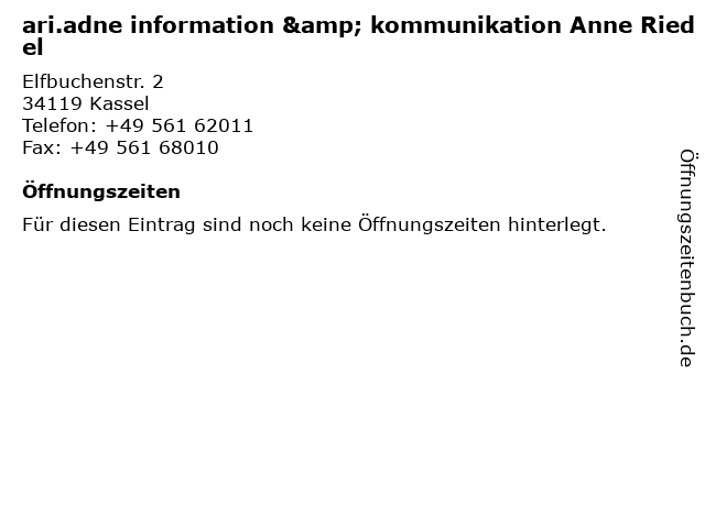 ari.adne information & kommunikation Anne Riedel in Kassel: Adresse und Öffnungszeiten