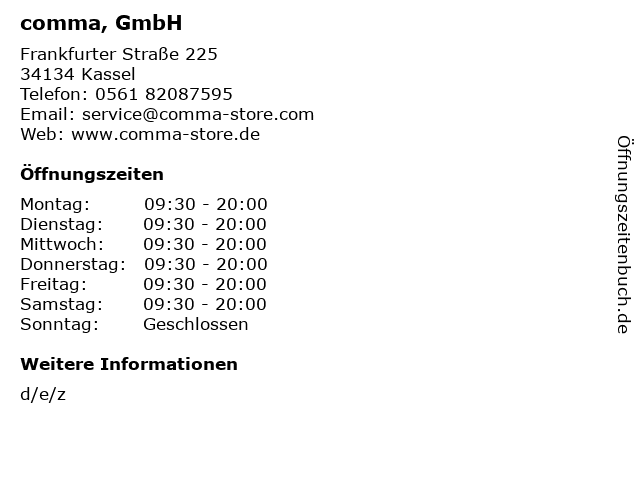 comma, GmbH in Kassel: Adresse und Öffnungszeiten