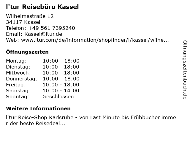 l'tur Reisebüro Kassel in Kassel: Adresse und Öffnungszeiten