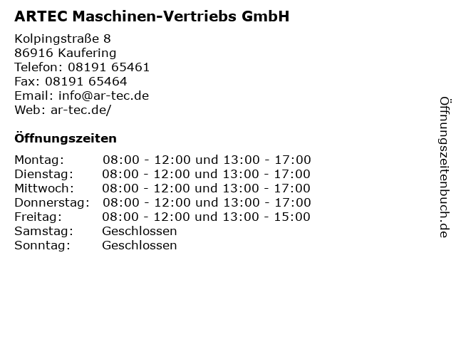 ARTEC Maschinen-Vertriebs GmbH in Kaufering: Adresse und Öffnungszeiten
