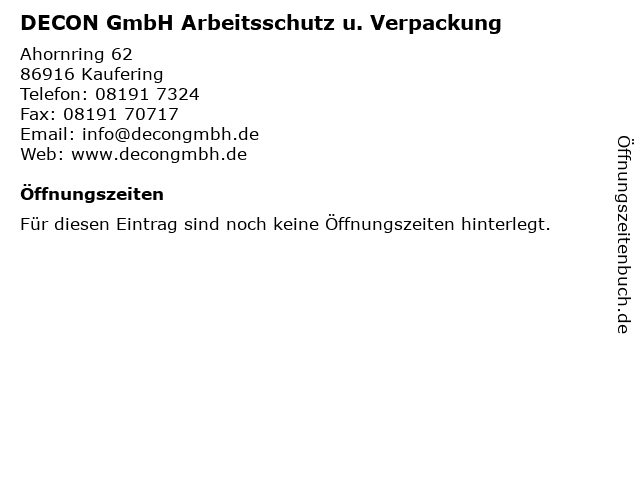 DECON GmbH Arbeitsschutz u. Verpackung in Kaufering: Adresse und Öffnungszeiten