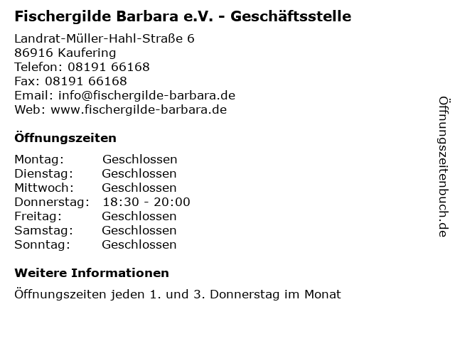 Fischergilde Barbara e.V. - Geschäftsstelle in Kaufering: Adresse und Öffnungszeiten