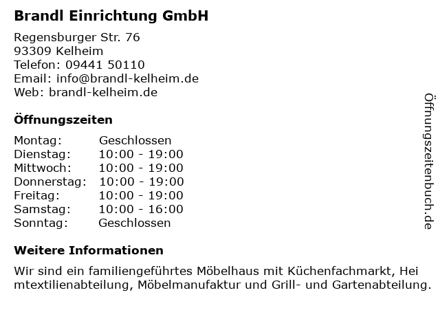 Brandl Einrichtung GmbH in Kelheim: Adresse und Öffnungszeiten