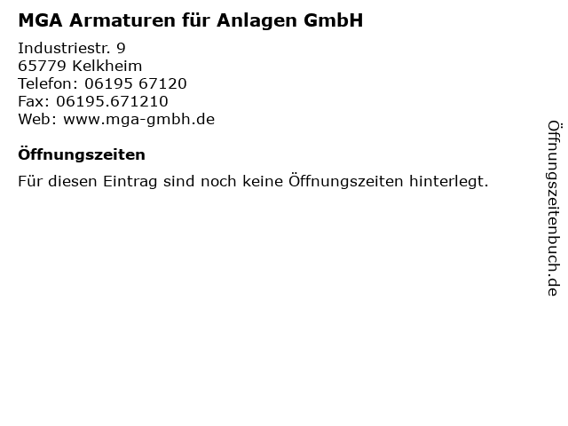 MGA Armaturen für Anlagen GmbH in Kelkheim: Adresse und Öffnungszeiten