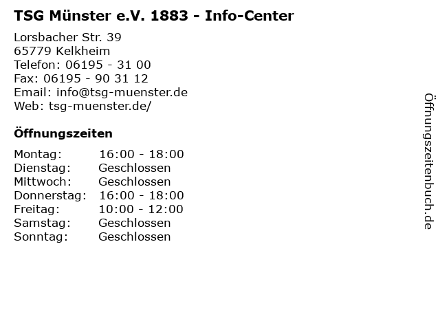 TSG Münster e.V. 1883 - Info-Center in Kelkheim: Adresse und Öffnungszeiten