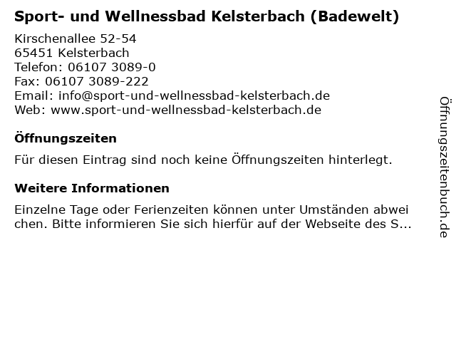 Sport- und Wellnessbad Kelsterbach (Badewelt) in Kelsterbach: Adresse und Öffnungszeiten