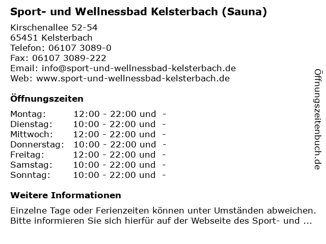 Sport- und Wellnessbad Kelsterbach (Sauna) in Kelsterbach: Adresse und Öffnungszeiten