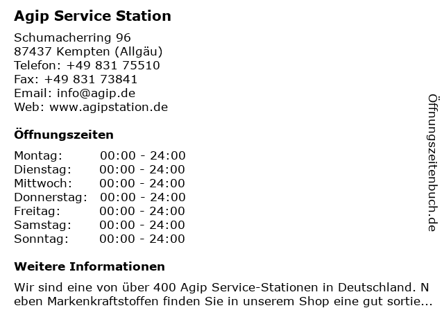 Agip Service Station in Kempten (Allgäu): Adresse und Öffnungszeiten