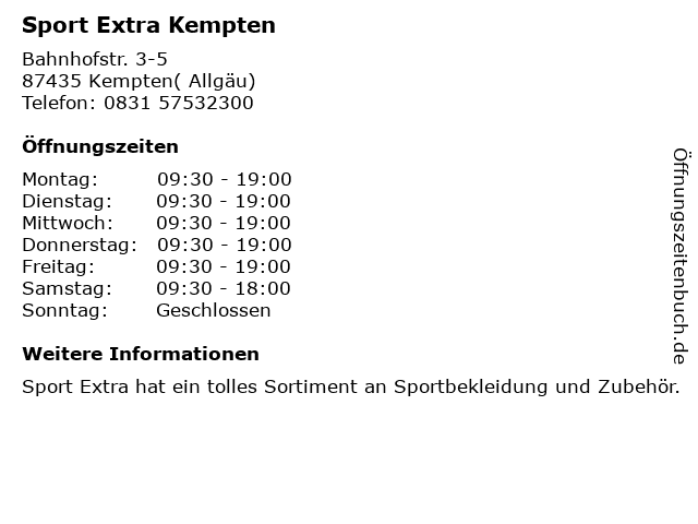 Sport Extra Kempten in Kempten( Allgäu): Adresse und Öffnungszeiten