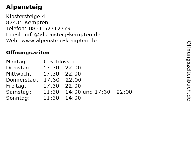 Alpensteig in Kempten: Adresse und Öffnungszeiten