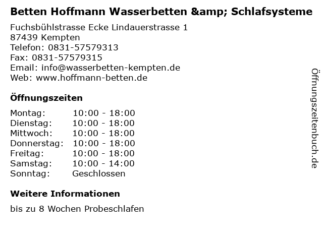 Betten Hoffmann Wasserbetten & Schlafsysteme in Kempten: Adresse und Öffnungszeiten