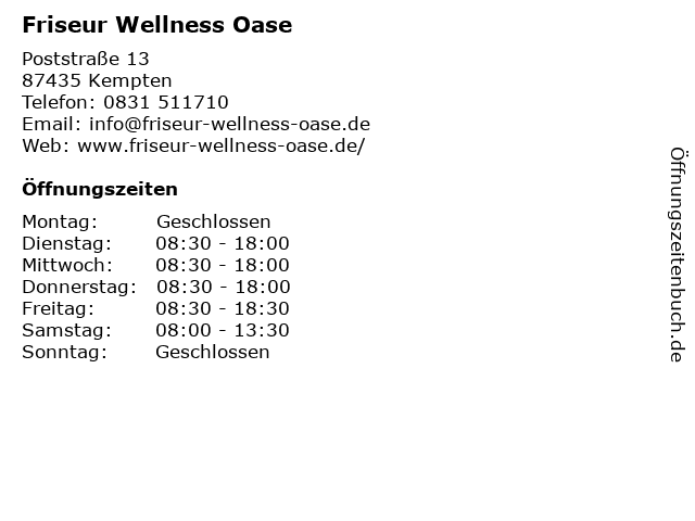 Friseur Wellness Oase in Kempten: Adresse und Öffnungszeiten