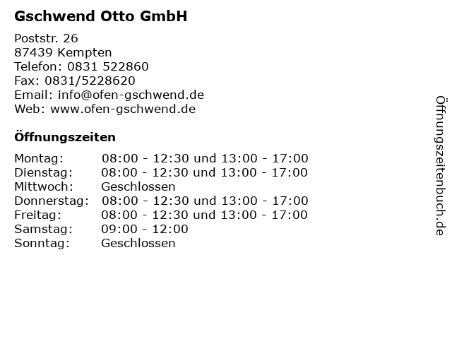 Gschwend Otto GmbH in Kempten: Adresse und Öffnungszeiten