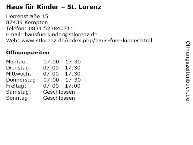 ᐅ Offnungszeiten Haus Fur Kinder St Lorenz Herrenstrasse 15