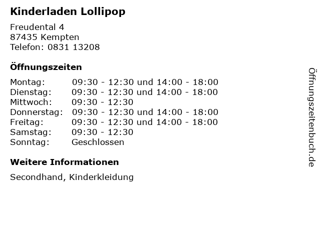 Kinderladen Lollipop in Kempten: Adresse und Öffnungszeiten