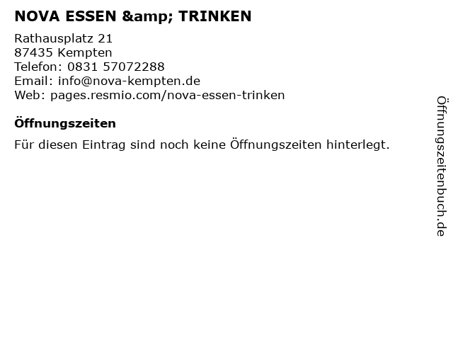 NOVA ESSEN & TRINKEN in Kempten: Adresse und Öffnungszeiten