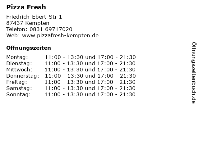 Pizza Fresh in Kempten: Adresse und Öffnungszeiten