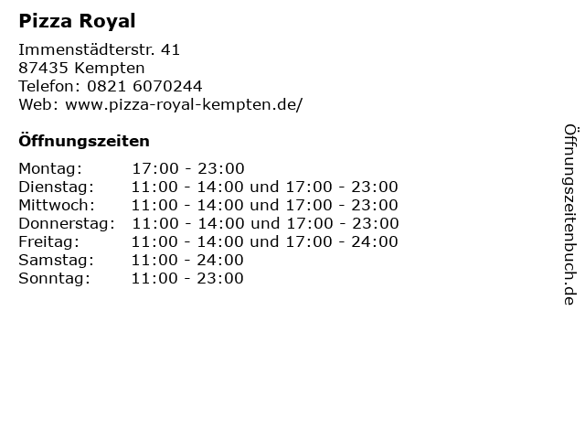 Pizza Royal in Kempten: Adresse und Öffnungszeiten