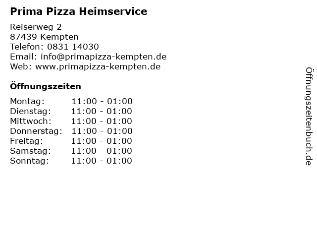 Prima Pizza Heimservice in Kempten: Adresse und Öffnungszeiten