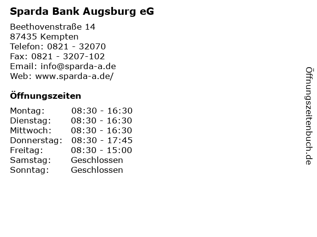 Sparda Bank Augsburg eG in Kempten: Adresse und Öffnungszeiten
