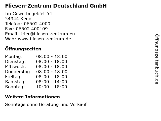 á… Offnungszeiten Fliesen Zentrum Deutschland Gmbh Im Gewerbegebiet 54 In Kenn