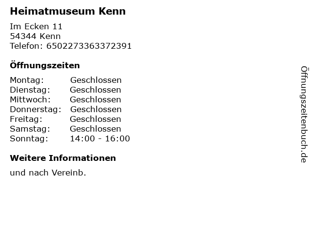 Heimatmuseum Kenn in Kenn: Adresse und Öffnungszeiten