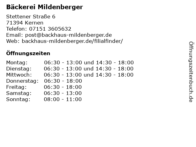 Bäckerei Mildenberger in Kernen: Adresse und Öffnungszeiten