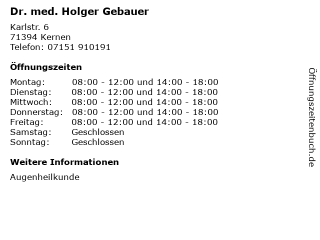 Dr. med. Holger Gebauer in Kernen: Adresse und Öffnungszeiten