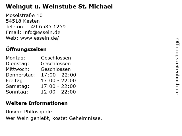 Weingut u. Weinstube St. Michael in Kesten: Adresse und Öffnungszeiten