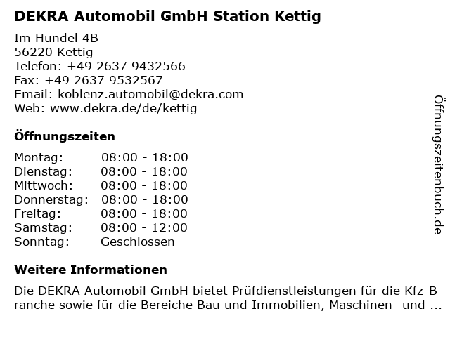 DEKRA Automobil GmbH Station Kettig in Kettig: Adresse und Öffnungszeiten