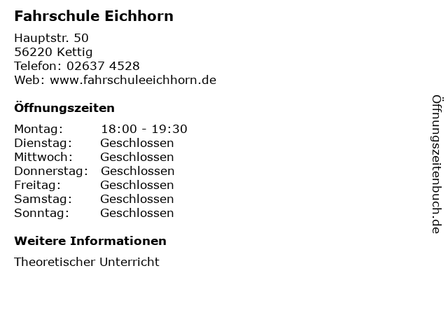 Fahrschule Eichhorn in Kettig: Adresse und Öffnungszeiten
