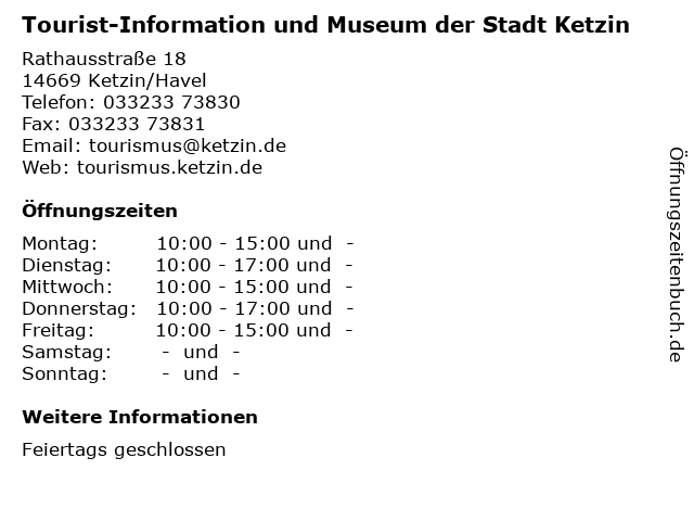 Tourist-Information und Museum der Stadt Ketzin in Ketzin/Havel: Adresse und Öffnungszeiten