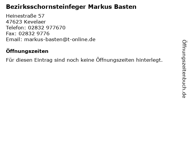 Bezirksschornsteinfeger Markus Basten in Kevelaer: Adresse und Öffnungszeiten