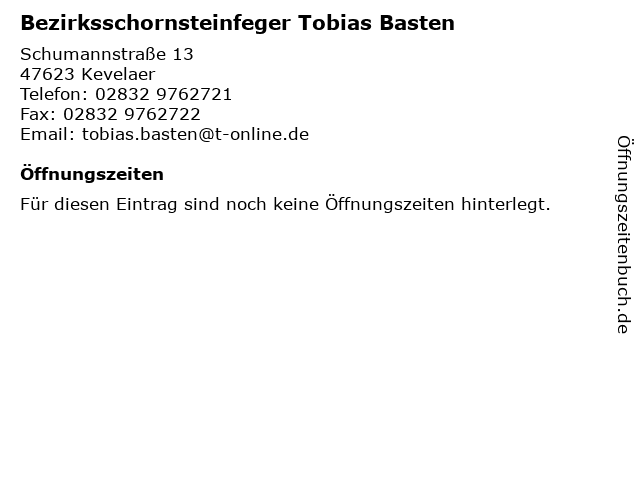 Bezirksschornsteinfeger Tobias Basten in Kevelaer: Adresse und Öffnungszeiten