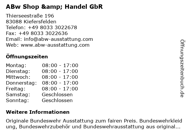 ABw Shop & Handel GbR in Kiefersfelden: Adresse und Öffnungszeiten