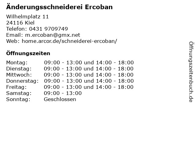 Änderungsschneiderei Ercoban in Kiel: Adresse und Öffnungszeiten
