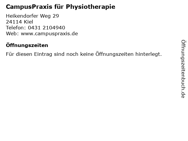 CampusPraxis für Physiotherapie in Kiel: Adresse und Öffnungszeiten