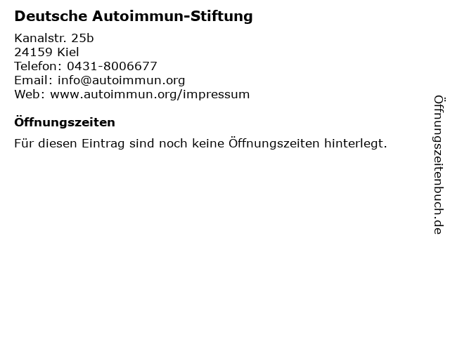 Deutsche Autoimmun-Stiftung in Kiel: Adresse und Öffnungszeiten
