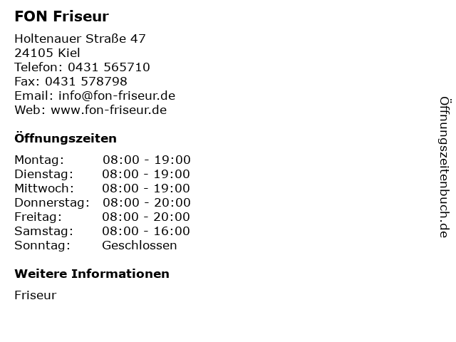 FON Friseur in Kiel: Adresse und Öffnungszeiten